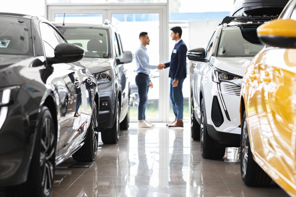 Customer and sales assistant shaking hands